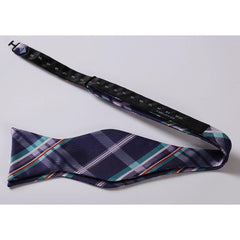 Men's Purple Aqua Orange Check Bow Tie & Pocket Handkerchief - Identical 149 - Amedeo Exclusive