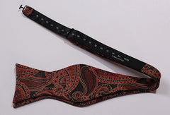 Orange Paisley Mens Silk Self tie Bow Tie with Pocket Squares Set - Amedeo Exclusive
