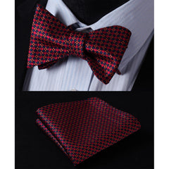 Men's Silk Orange Blue Check Self  Bow Tie Pocket Handkerchief - Amedeo Exclusive