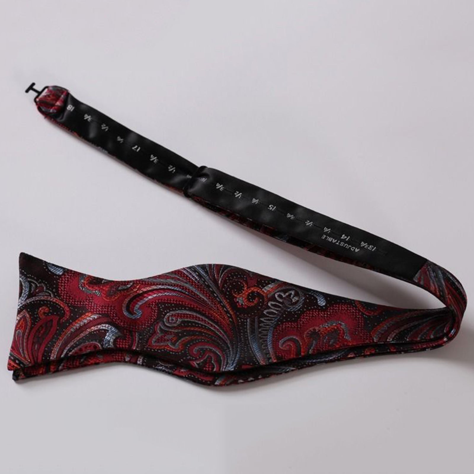 Men's Silk Red Gray Floral Self  Bow Tie Pocket Handkerchief - Amedeo Exclusive