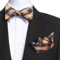 Men's Orange & Black Plaid Self Bow Tie - Amedeo Exclusive