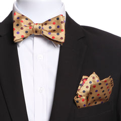 Men's Golden Polka Dot Silk Self Bow Tie - Amedeo Exclusive