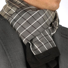 Unisex Beige White Squares Soft Fashion Dress Scarves for Winter Made of Silk Blend - Amedeo Exclusive