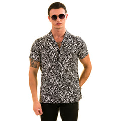 Black & White Zebra Print Hawaiian Shirt for Men - European Made Summer Wear
