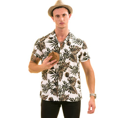 White Printed Tropical Hawaiian Shirt for Men - European Made Summer Wear