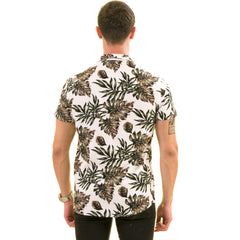 White Printed Tropical Hawaiian Shirt for Men - European Made Summer Wear