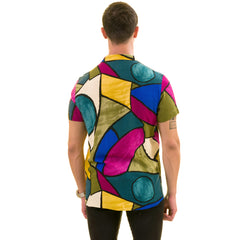 Green Purple Mustard Print Hawaiian Shirt for Men - European Designed Summer