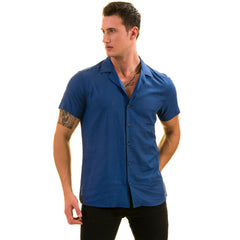 Blue Solid Hawaiian Shirt for Men - European Designed Summer Style