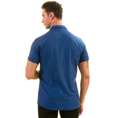 Blue Solid Hawaiian Shirt for Men - European Designed Summer Style