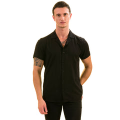 Black Solid Hawaiian Shirt for Men - European Designed Summer Style