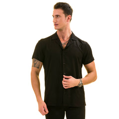 Black Solid Hawaiian Shirt for Men - European Designed Summer Style