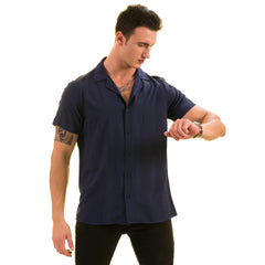 Navy Solid Hawaiian Summer Shirt for Men - European Made & Designed