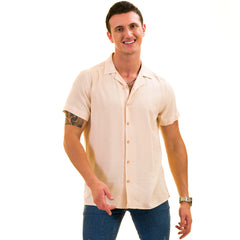Beige Solid Hawaiian Shirt for Men - European Designed Summer Style