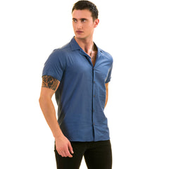 Metallic Blue Hawaiian Shirt for Men - European Designed Summer Style