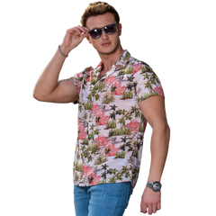 Green Pink Palm Trees Hawaiian Summer Shirt for Men - European Made & Designed