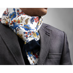 Unisex White Multi Color Floral Silk Soft Elegant Long Fashion Scarf - Amedeo Exclusive