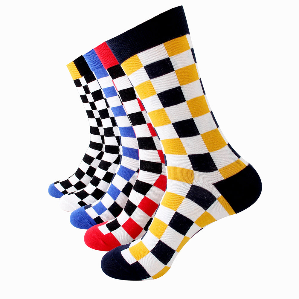 Men's Plain Five Color 5pk Assorted Bundle Soft Elastic Colorful Socks - Amedeo Exclusive