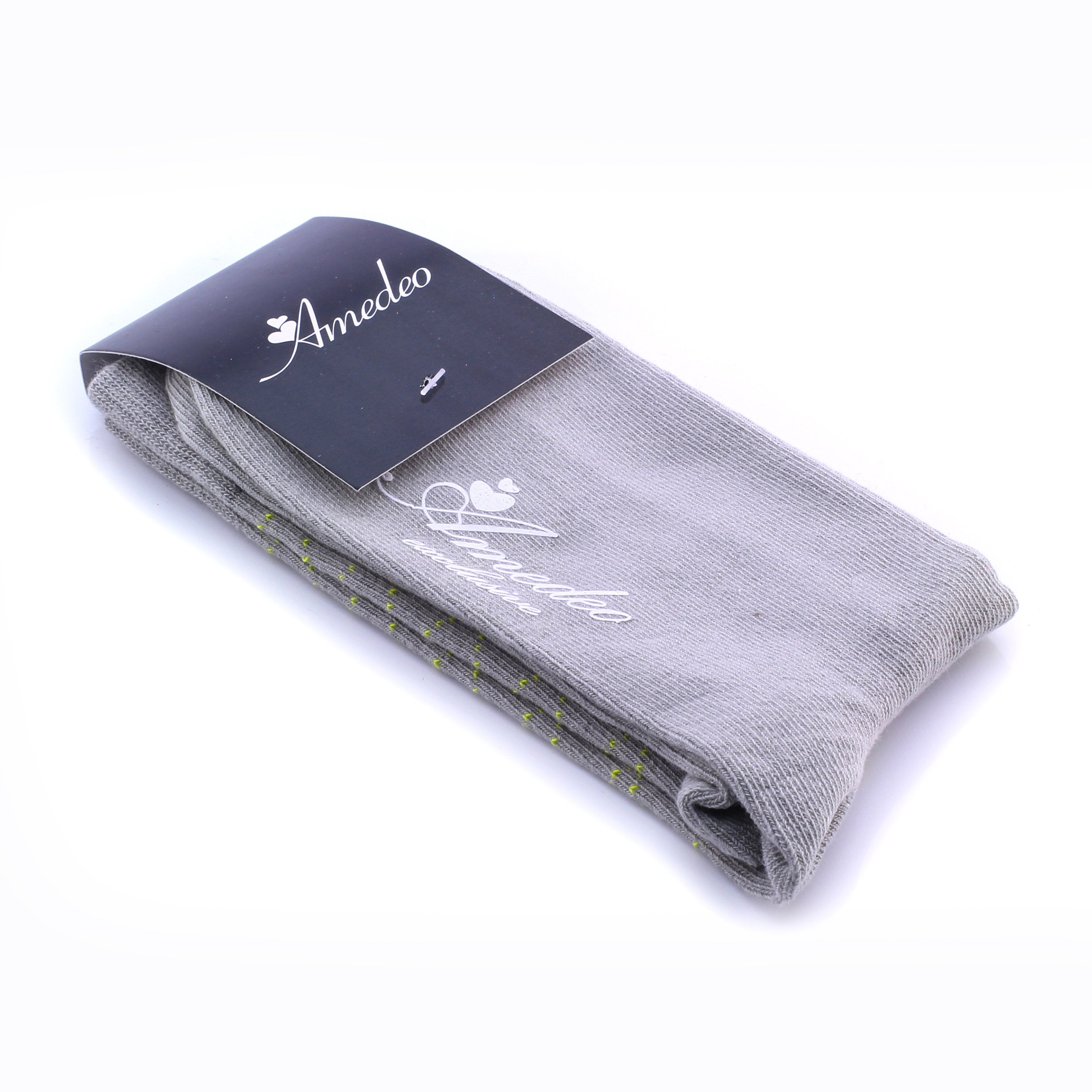 Amedeo Grey Light Yellow Lines Soft Socks For Men - Amedeo Exclusive