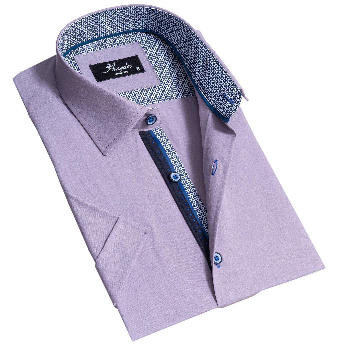 Grayish Blue Mens Short Sleeve Button up Shirts - Tailored Slim Fit Cotton Dress Shirts