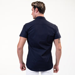 Solid Black Mens Short Sleeve Button up Shirts - Tailored Slim Fit Cotton Dress Shirts