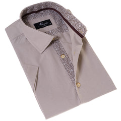 Beige Inside Different Paisley Short Sleeve Button-Up Shirt - Slim Fit Cotton