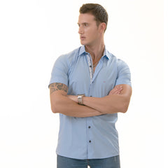 Blue Inside Different Paisley Short Sleeve Button-Up Shirt - Slim Fit Cotton