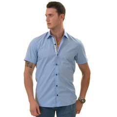 Blue Inside Different Paisley Short Sleeve Button-Up Shirt - Slim Fit Cotton