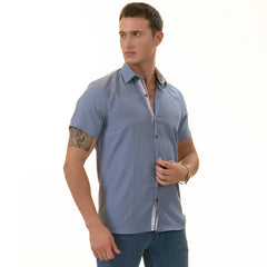 Blue Oxford Inside Floral Paisley Short Sleeve Button-Up Shirt - Slim Fit Cotton