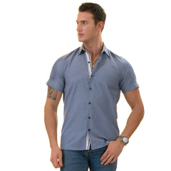 Blue Oxford Inside Floral Paisley Short Sleeve Button-Up Shirt - Slim Fit Cotton