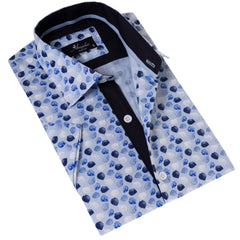 Blue & Navy Leaves Paisley Short Sleeve Button-Up Shirt - Slim Fit Cotton