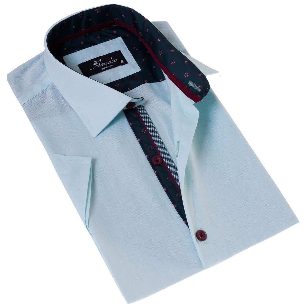 Mint Green Paisley Short Sleeve Button-Up Shirt - Slim Fit Cotton Dress Shirt