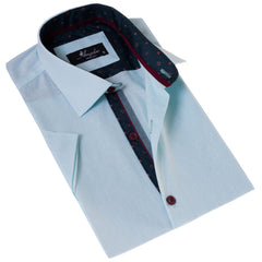Mint Green Paisley Short Sleeve Button-Up Shirt - Slim Fit Cotton Dress Shirt