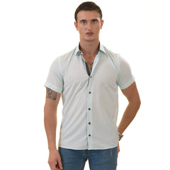 Mint Green Paisley Short Sleeve Button-Up Shirt - Slim Fit Cotton Dress Shirt