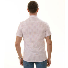 White Burgundy Paisley Slim Fit Short Sleeve Cotton Printed Button-Up Shirt