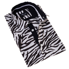 Black & White Zebra Paisley Slim Fit Short Sleeve Cotton Button-Up Shirt