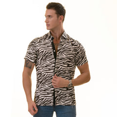 Black & White Zebra Paisley Slim Fit Short Sleeve Cotton Button-Up Shirt