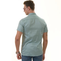 Green Purple Paisley Slim Fit Short Sleeve Cotton Button-Up Dress Shirt