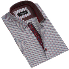 Men's Button down Tailor Fit Soft 100% Cotton Short Sleeve Dress Shirt Beige Burgundy casual And Formal - Amedeo Exclusive