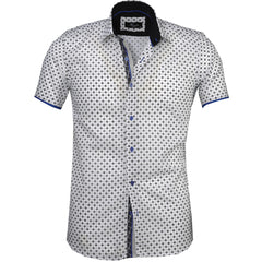Men's Button down Tailor Fit Soft 100% Cotton Short Sleeve Dress Shirt White with Black casual And Formal - Amedeo Exclusive