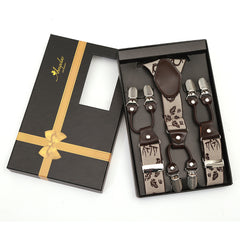 Men's Dual Clip Y Back Adjustable Strap Light Tan High Quality Premium Suspenders - Amedeo Exclusive