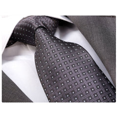Men's jacquard Charcoil Grey Check Premium Neck Tie With Gift Box - Amedeo Exclusive