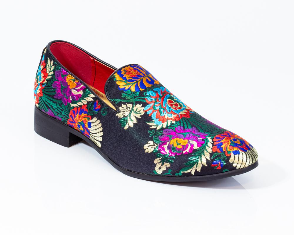 Premium Black Multicolor Floral Loafers for men designer slip on casual / dress shoes – Luxury - Amedeo Exclusive