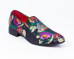 Premium Black Multicolor Floral Loafers for men designer slip on casual / dress shoes – Luxury - Amedeo Exclusive