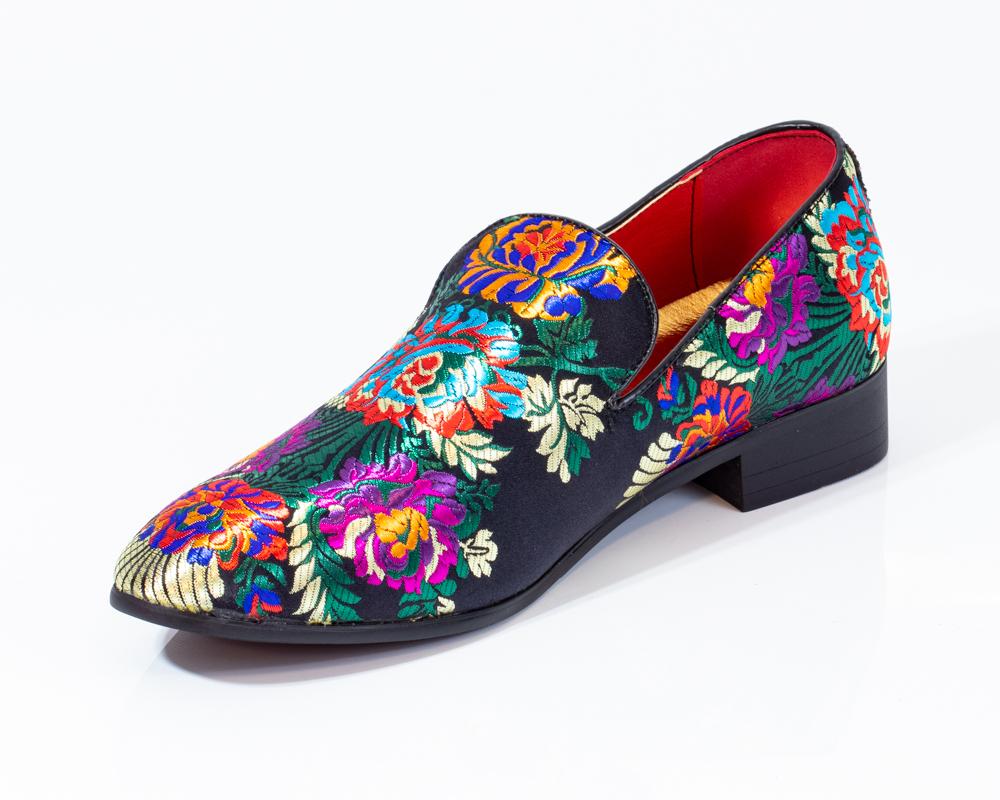 Premium Black Multicolor Floral Loafers for men designer slip on casual / dress shoes – Luxury - Amedeo Exclusive
