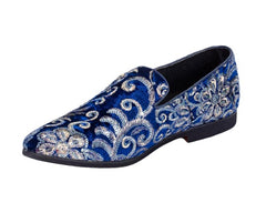 Premium Blue And Golden Loafers for men designer slip on casual / dress shoes – Luxury Leather