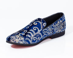 Premium Blue And Golden Loafers for men designer slip on casual / dress shoes – Luxury Leather - Amedeo Exclusive