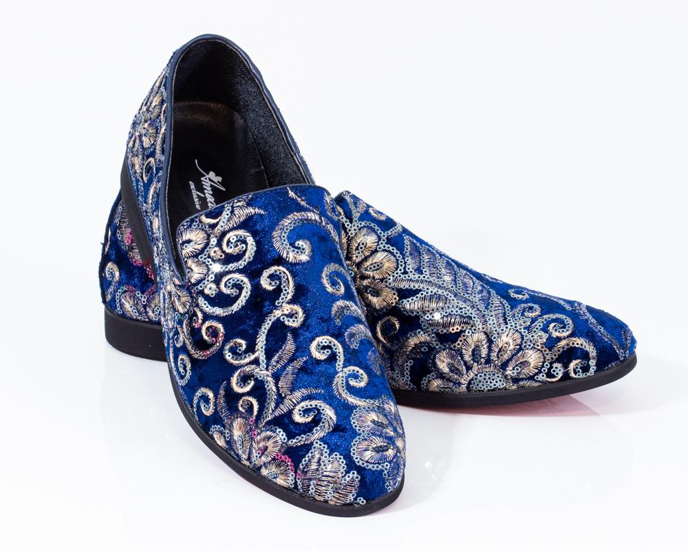 Premium Blue And Golden Loafers for men designer slip on casual / dress shoes – Luxury Leather - Amedeo Exclusive