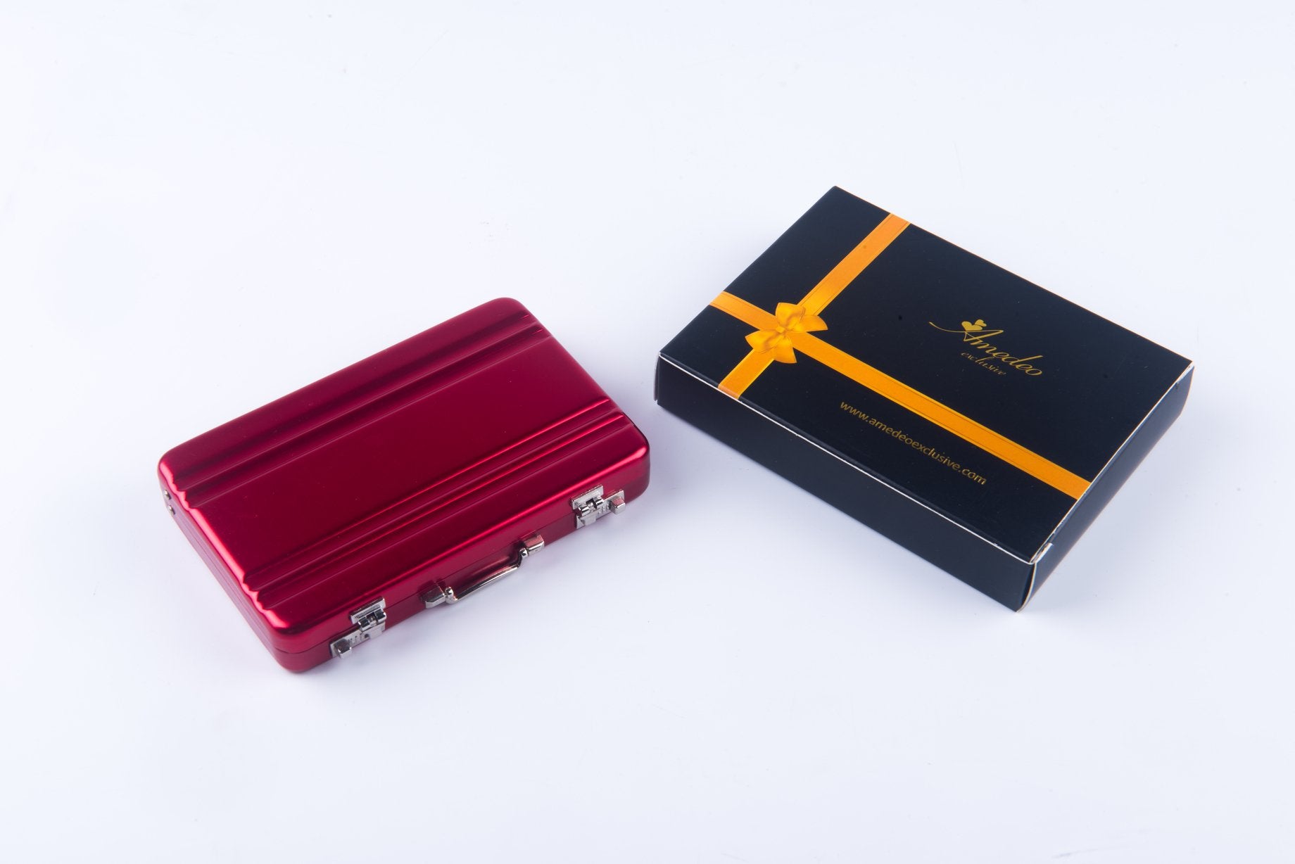 Metal Mens pocket sized Red Business Card Holder / Card Case / Visiting Card Case - Amedeo Exclusive