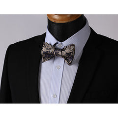 Gold Navy Blue Paisley Mens Silk Self tie Bow Tie with Pocket Squares Set - Amedeo Exclusive