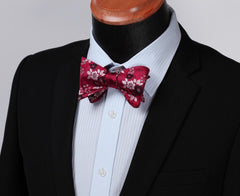 Blue Red Check Mens Silk Self tie Bow Tie with Pocket Squares Set - Amedeo Exclusive